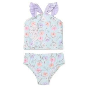 NWOT  Disney Frozen Elsa Toddler 2-Piece Ruffled Swimwear 2T